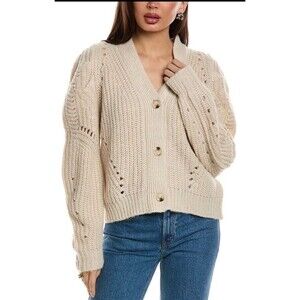 Driftwood Ivory Emie Knitted Cardigan Sweater Size XL NWT Balloon Sleeves